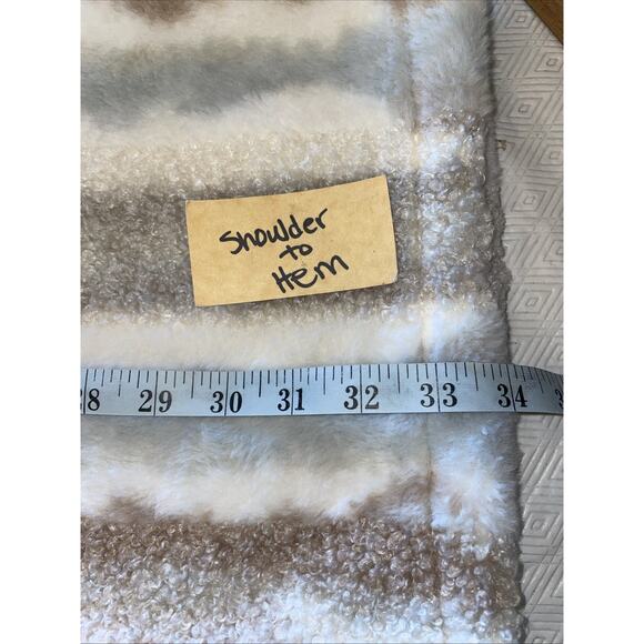 Long Sherpa Faux Fur Lined Open Vest Cardigan Pockets World Market Blue Cream - Picture 12 of 13